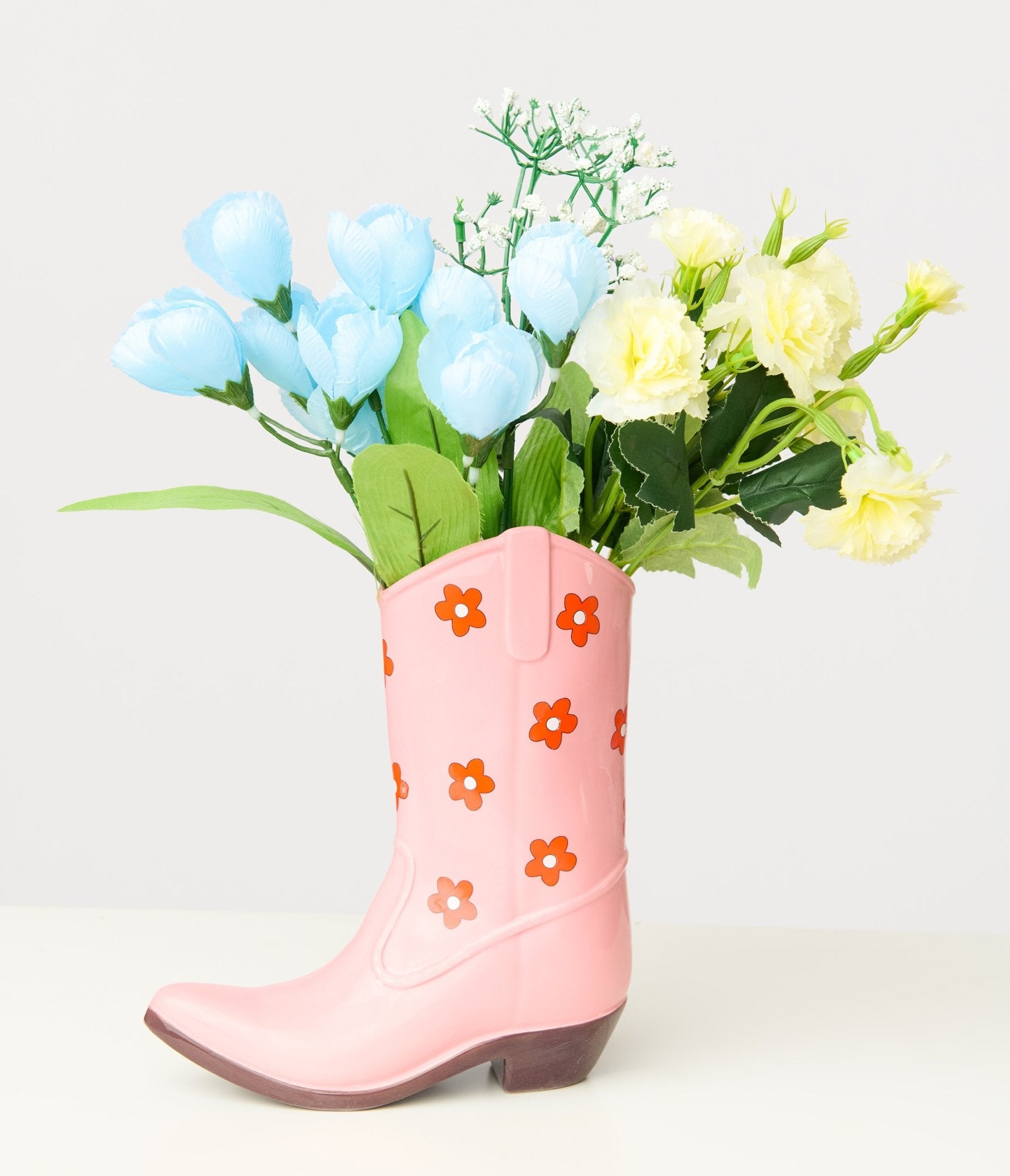 Pink Floral Ceramic Cowboy Boot Vase - Unique Vintage - Womens, ACCESSORIES, GIFTS/HOME