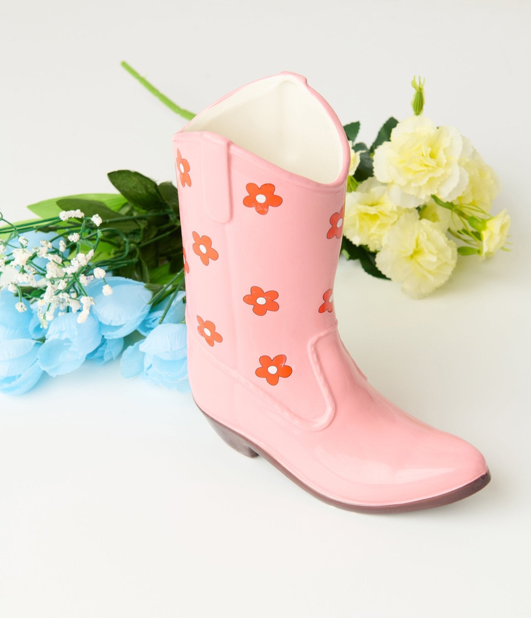 Pink Floral Ceramic Cowboy Boot Vase - Unique Vintage - Womens, ACCESSORIES, GIFTS/HOME