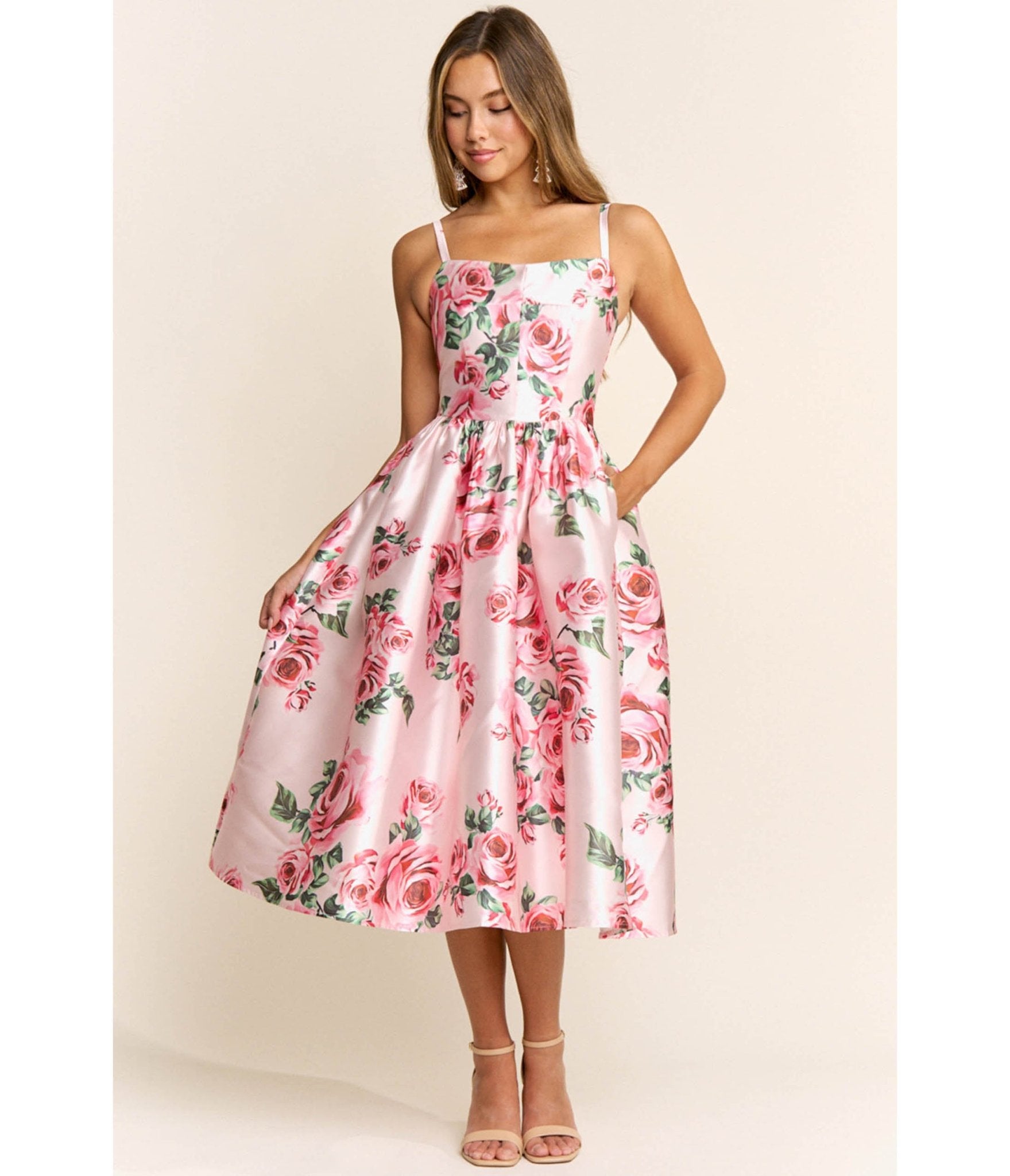 Pink Floral Print Dress - Unique Vintage - Womens, DRESSES, FIT AND FLARE