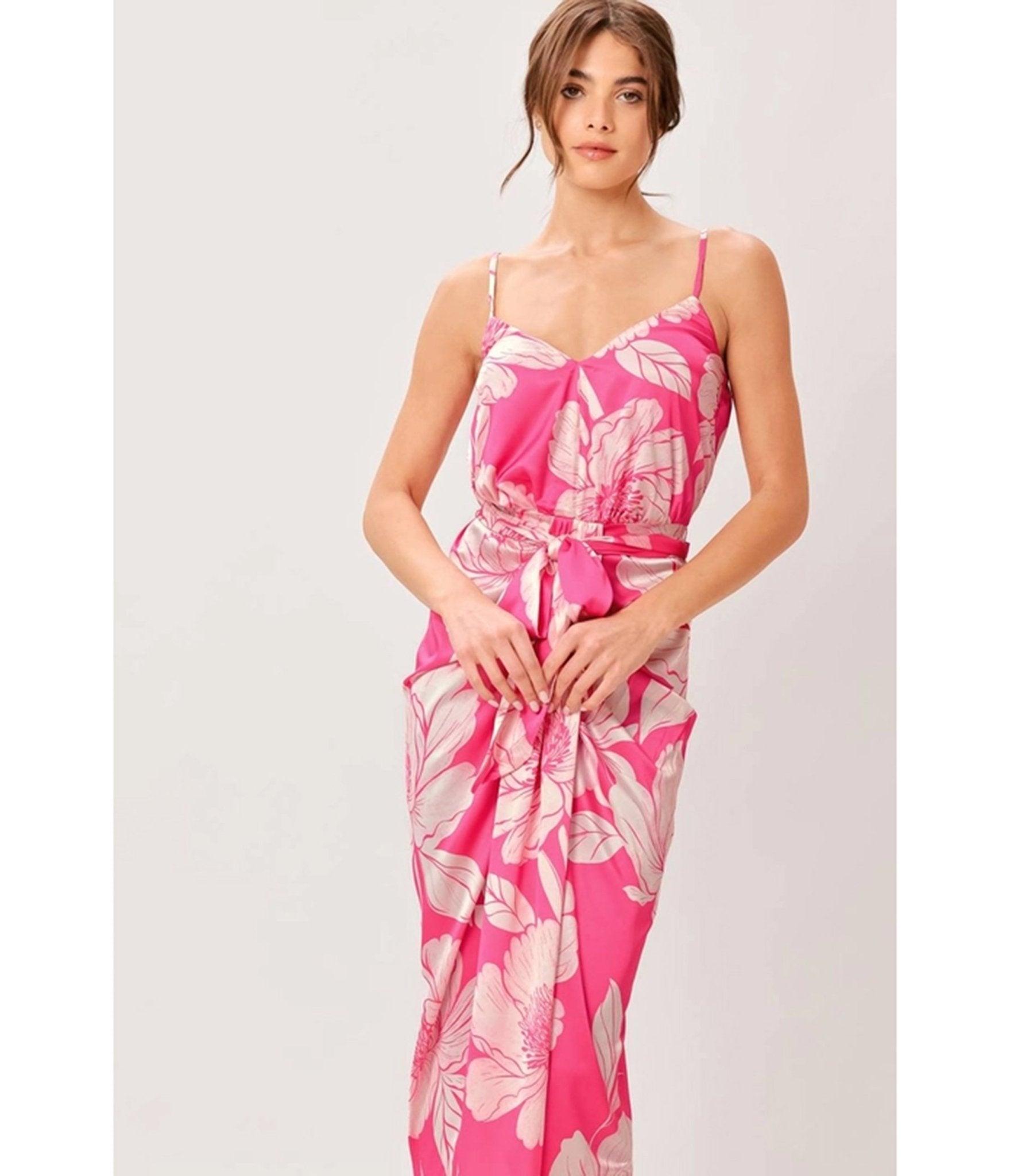 Pink Floral Sarong Midi Dress - Unique Vintage - Womens, DRESSES, MIDI