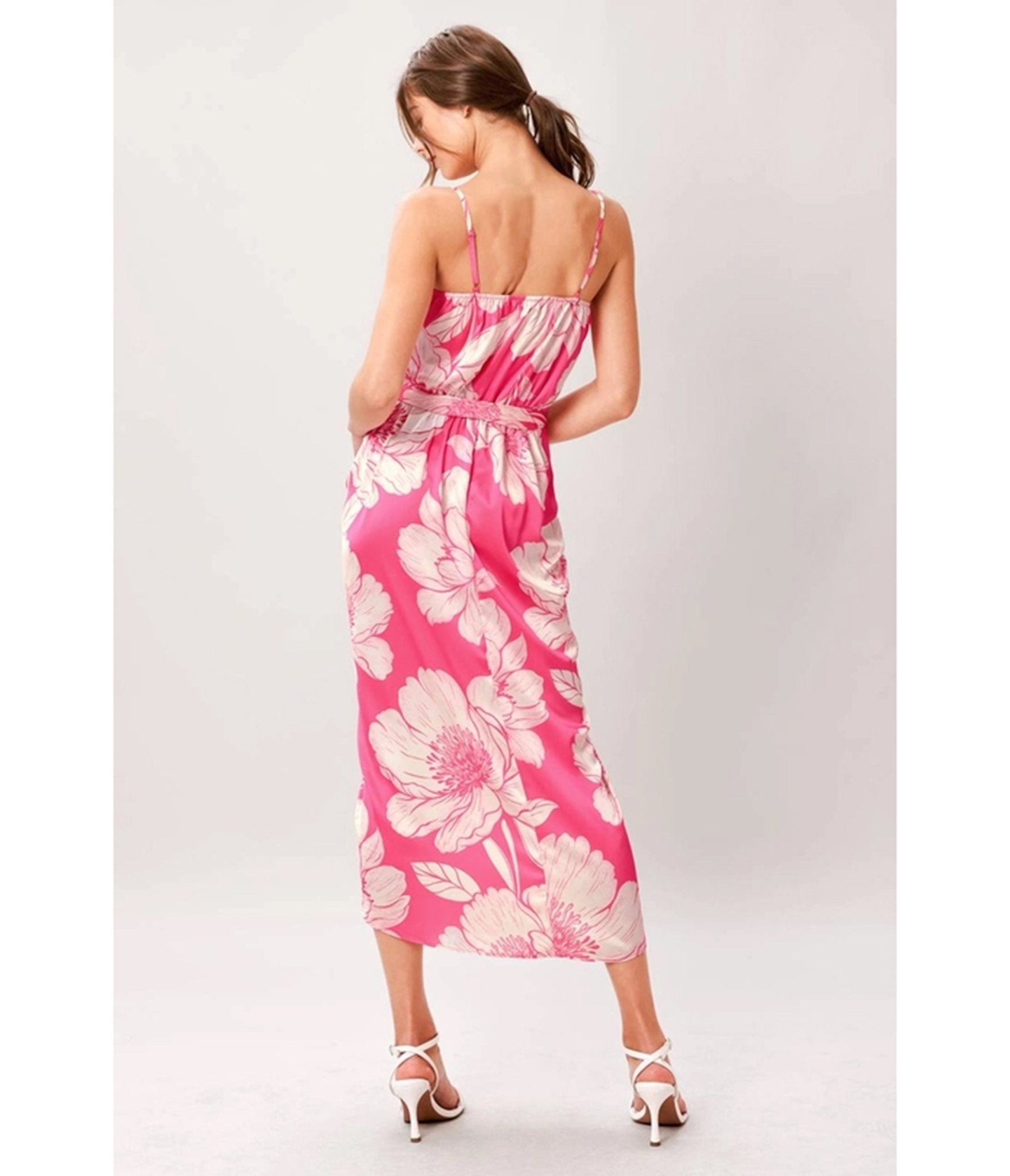 Pink Floral Sarong Midi Dress - Unique Vintage - Womens, DRESSES, MIDI