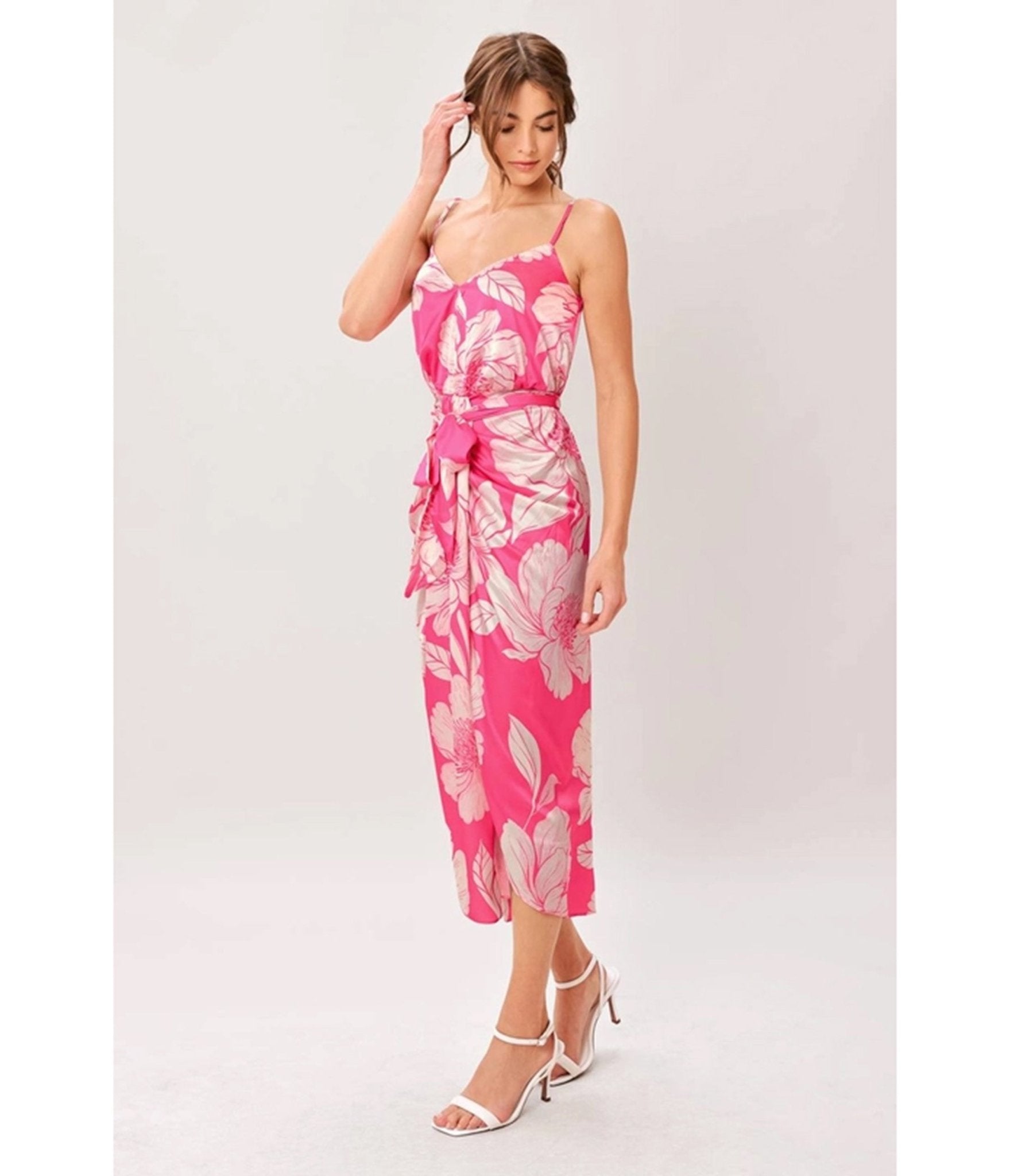 Pink Floral Sarong Midi Dress - Unique Vintage - Womens, DRESSES, MIDI