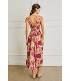 Pink Floral Tie Strap Midi Dress - Unique Vintage - Womens, DRESSES, MIDI