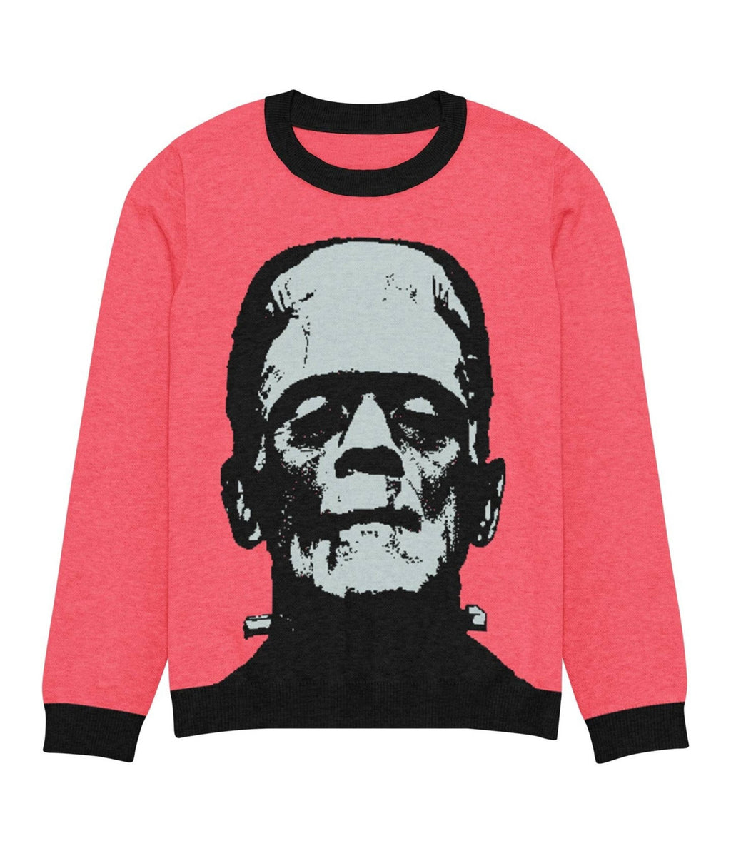 Pink Frankenstein Knit Unisex Sweater - Unique Vintage - Womens, TOPS, SWEATERS
