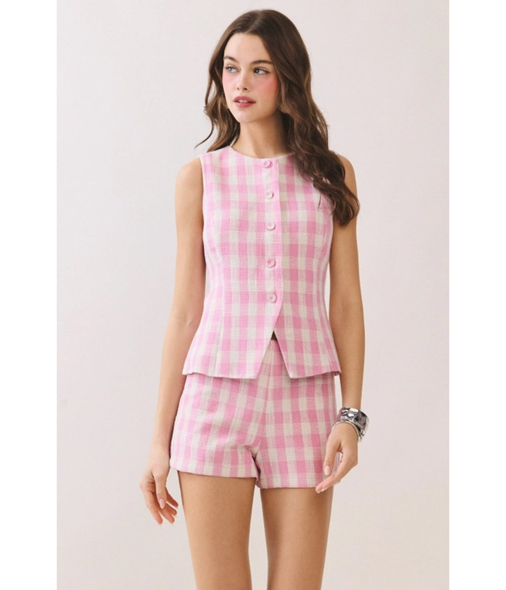 Pink Gingham High Waisted Shorts - Unique Vintage - Womens, BOTTOMS, SHORTS