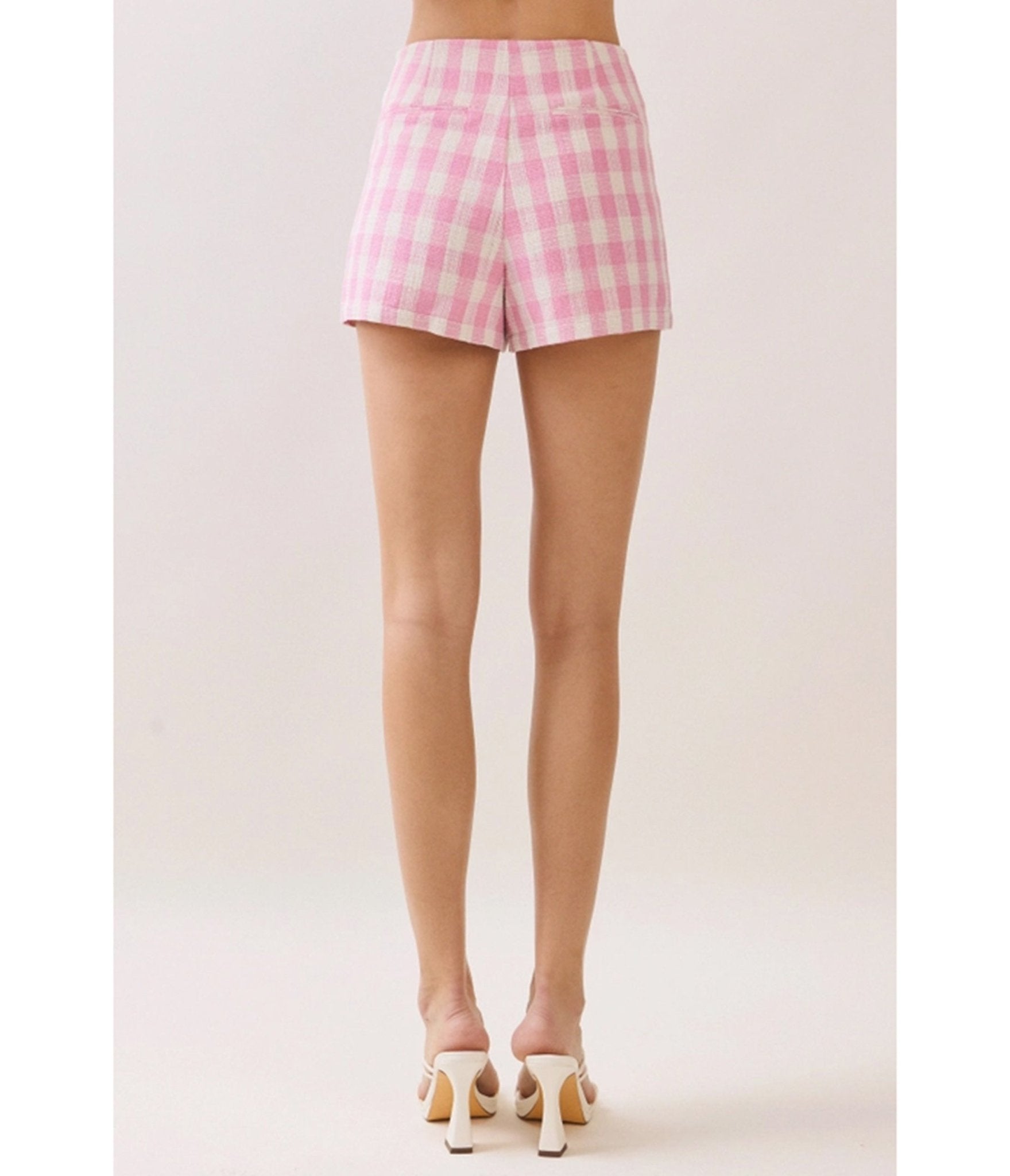 Pink Gingham High Waisted Shorts - Unique Vintage - Womens, BOTTOMS, SHORTS