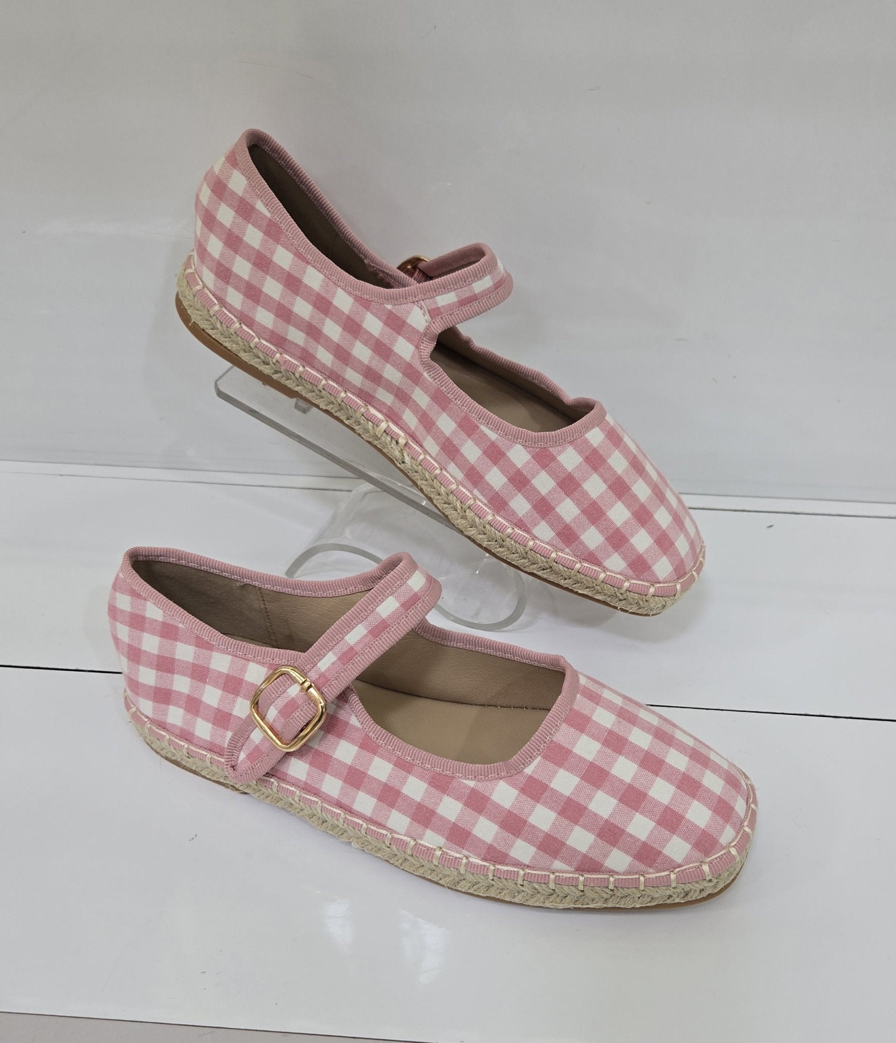 Pink Gingham Mary Jane Flats - Unique Vintage - Womens, SHOES, FLATS
