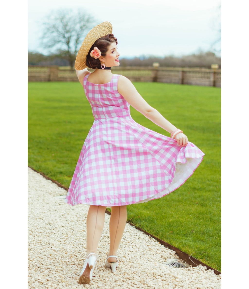 Pink Gingham Meadow Dress - Unique Vintage - Womens, DRESSES, SWING