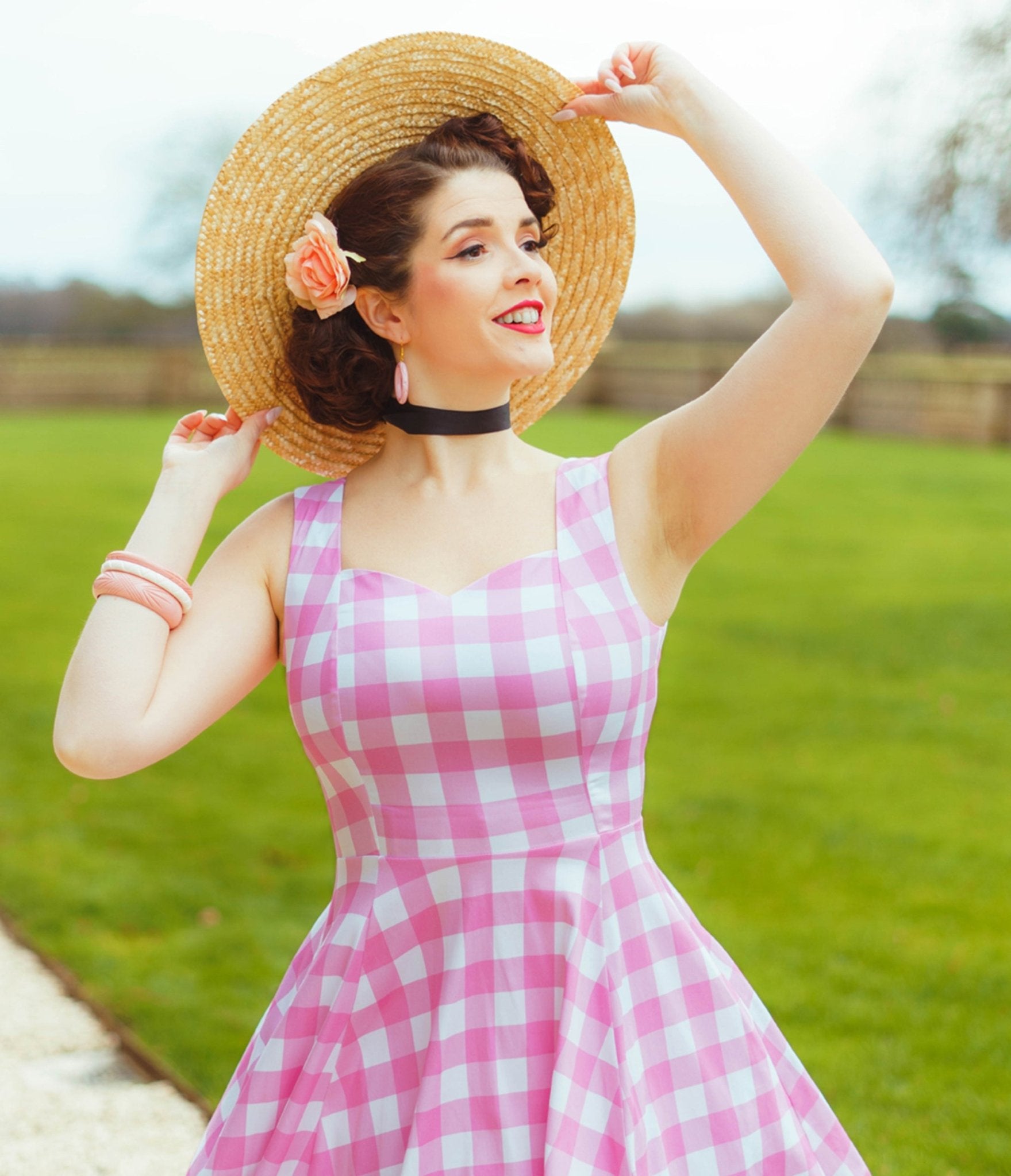 Pink Gingham Meadow Dress - Unique Vintage - Womens, DRESSES, SWING