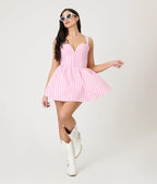 Pink Gingham Sweetheart Mini Dress - Unique Vintage - Womens, DRESSES, FIT AND FLARE