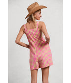 Pink Gingham Textured Romper - Unique Vintage - Womens, BOTTOMS, ROMPERS AND JUMPSUITS
