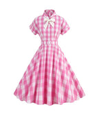 Pink Gingham & White Scarf Swing Dress - Unique Vintage - Womens, DRESSES, SWING