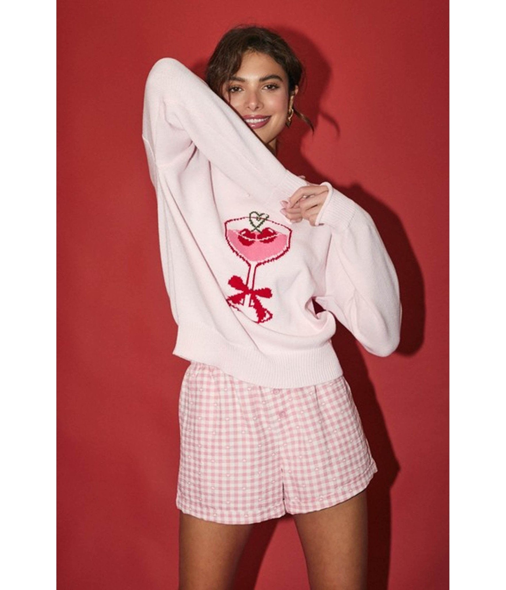 Pink Heart Martini Sweater - Unique Vintage - Womens, TOPS, SWEATERS