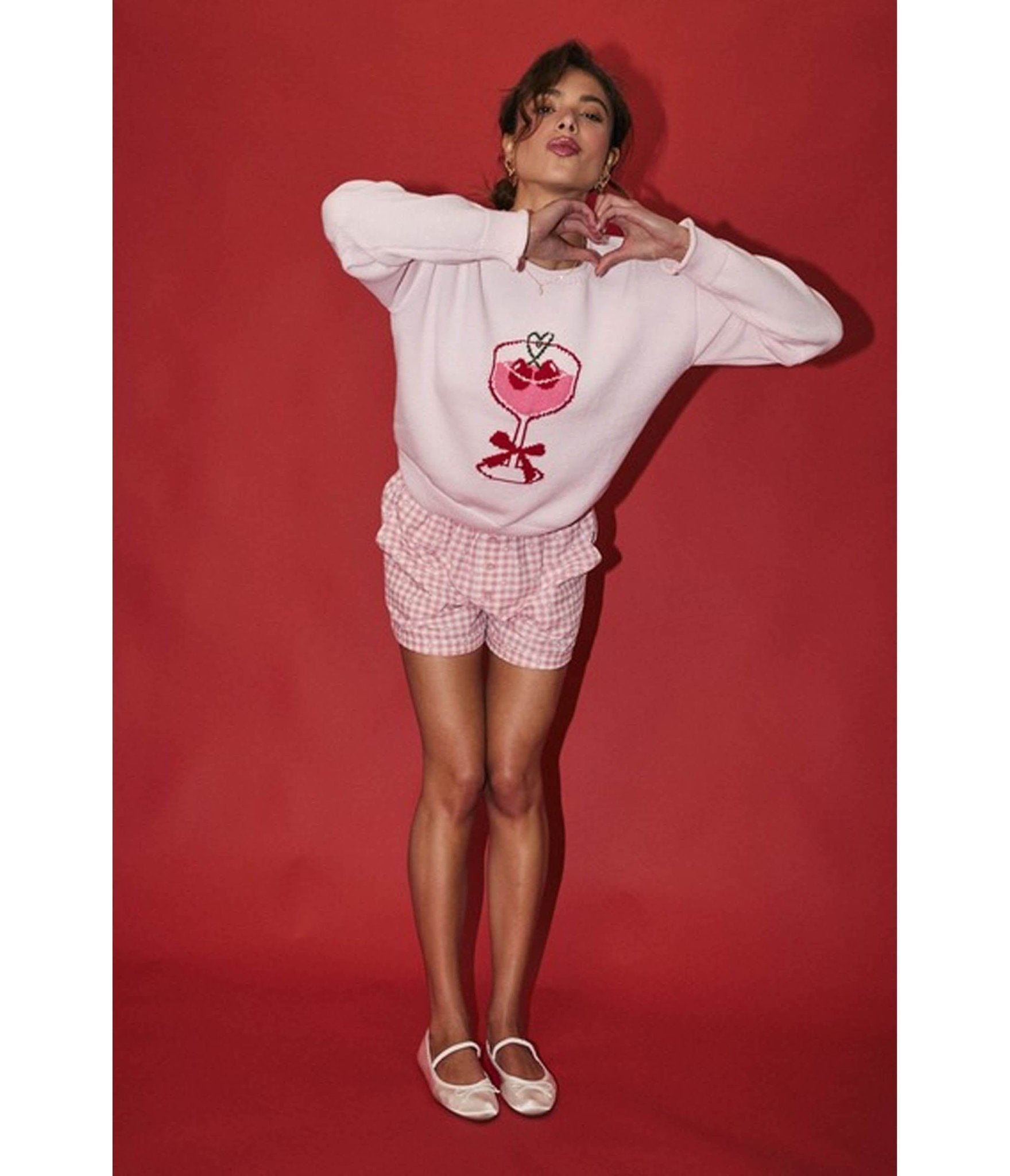 Pink Heart Martini Sweater - Unique Vintage - Womens, TOPS, SWEATERS