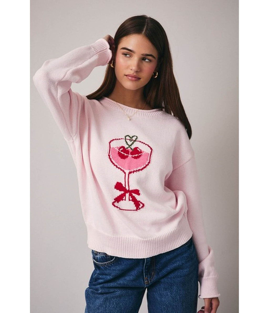 Pink Heart Martini Sweater - Unique Vintage - Womens, TOPS, SWEATERS