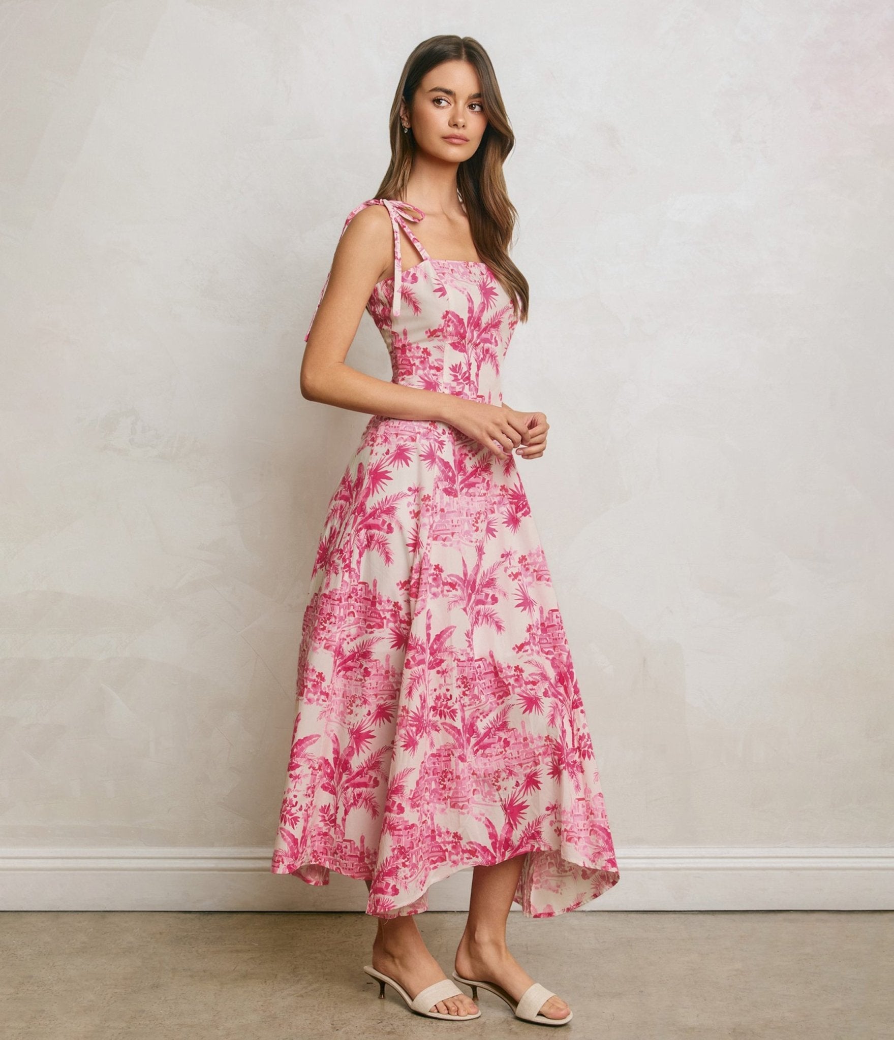 Pink Hibiscus Palm Maxi Dress - Unique Vintage - Womens, DRESSES, MAXI