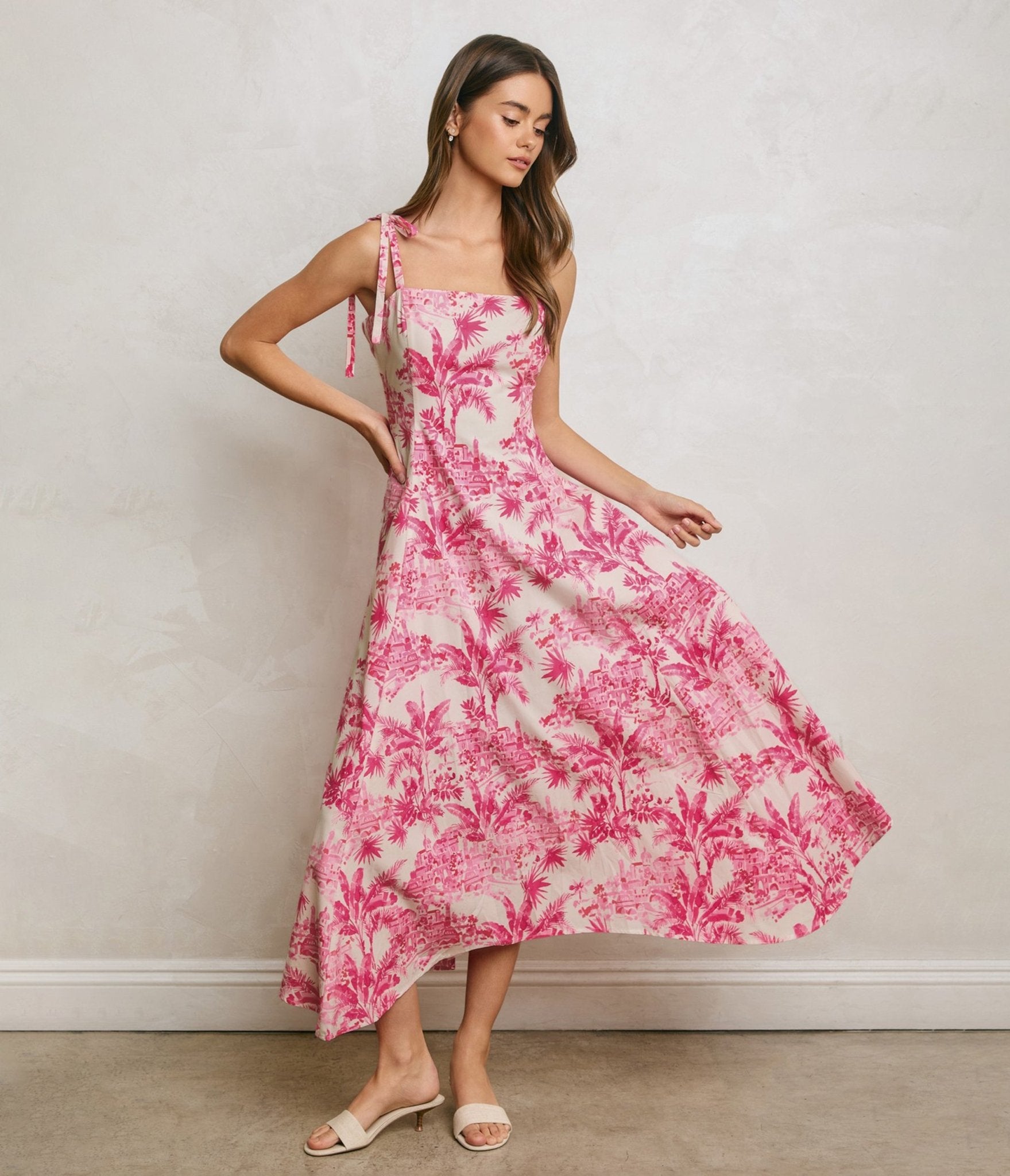Pink Hibiscus Palm Maxi Dress