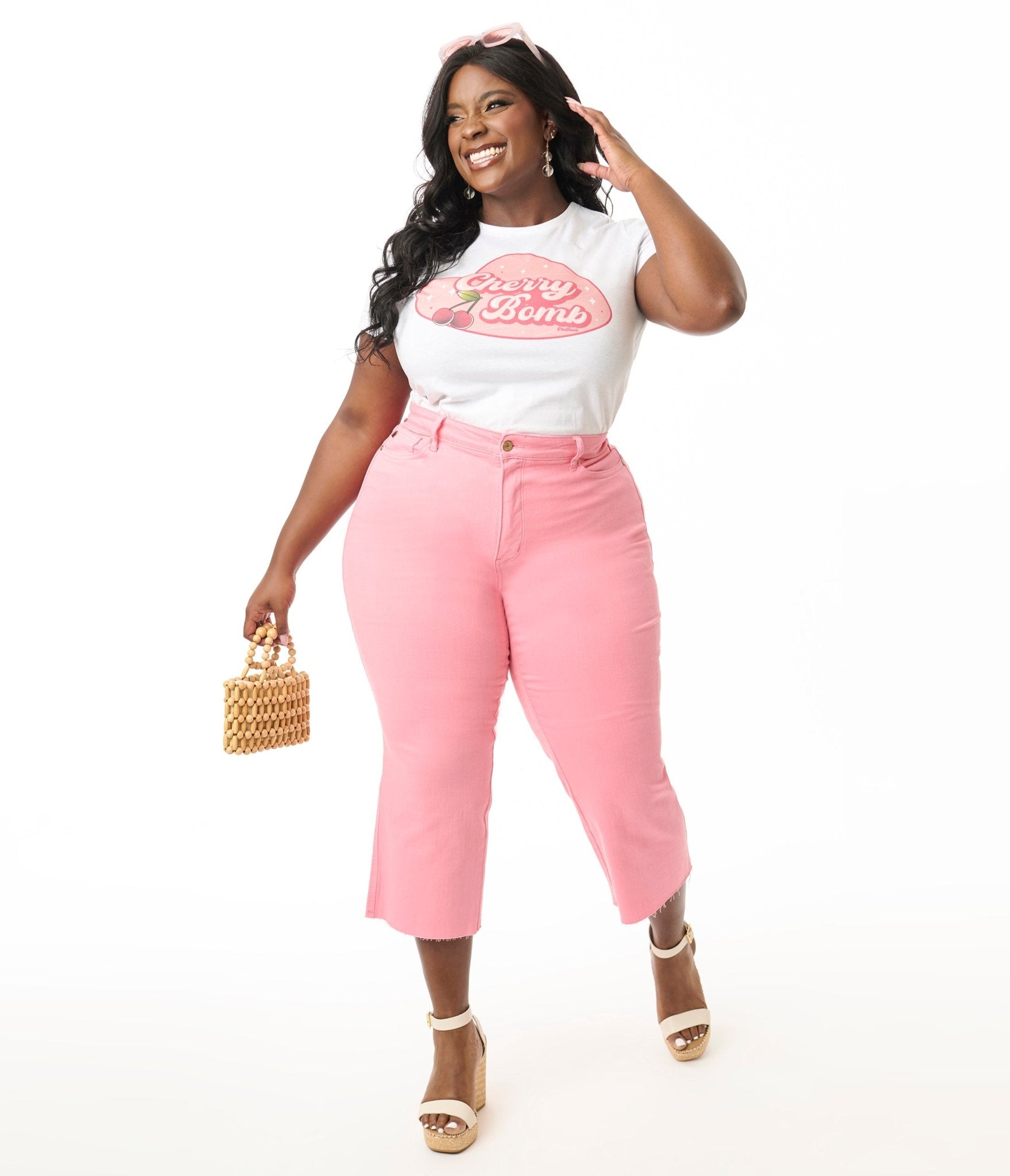 Pink High Rise Tummy Control Crop Jeans - Unique Vintage - Womens, BOTTOMS, PANTS
