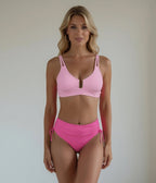 Pink High Waisted Two Piece Swim Set - Unique Vintage - Womens, SWIM, 2 PC