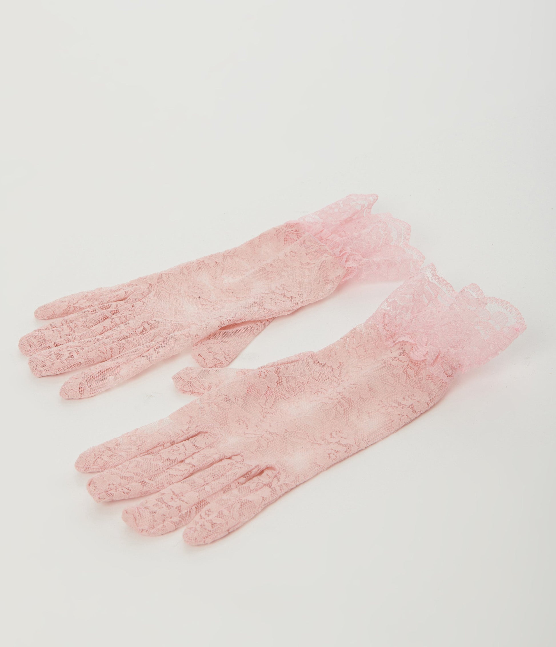 Pink Lace Ruffle Gloves - Unique Vintage - Womens, ACCESSORIES, GLOVES/SCARVES