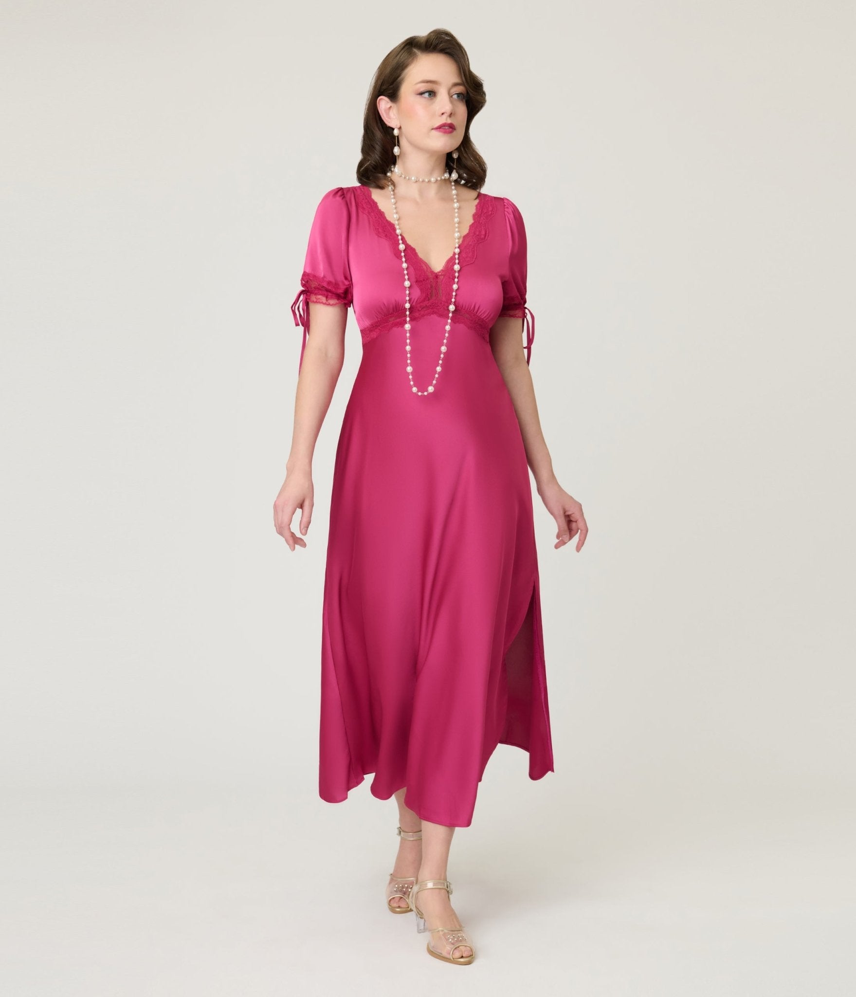 Pink Lace Trim Midi Dress - Unique Vintage - Womens, DRESSES, MIDI