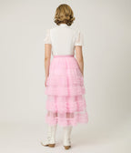 Pink Mesh Ruffled Tier Midi Skirt - Unique Vintage - Womens, BOTTOMS, SKIRTS