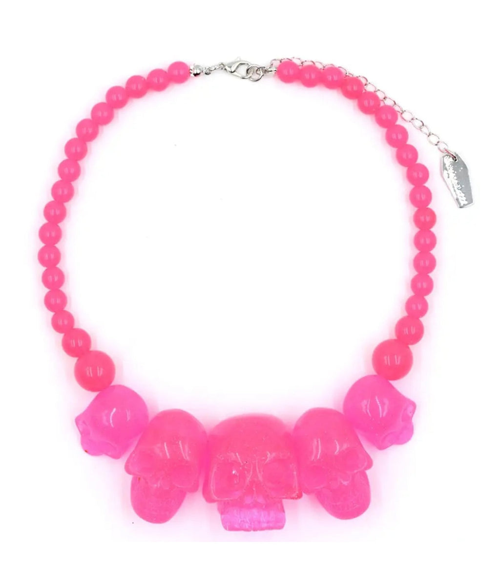 Pink Multi Skull Beaded Necklace - Unique Vintage - Womens, ACCESSORIES, JEWELRY