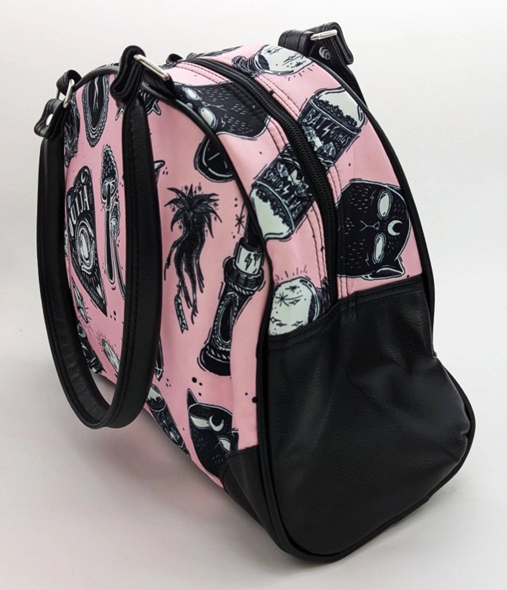 Pink Occult Print Bowler Bag - Unique Vintage - Womens, ACCESSORIES, HANDBAGS