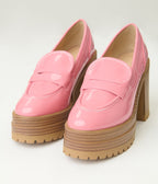 Pink Patent Leatherette Platform Loafers - Unique Vintage - Womens, SHOES, LOAFERS