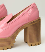 Pink Patent Leatherette Platform Loafers - Unique Vintage - Womens, SHOES, LOAFERS