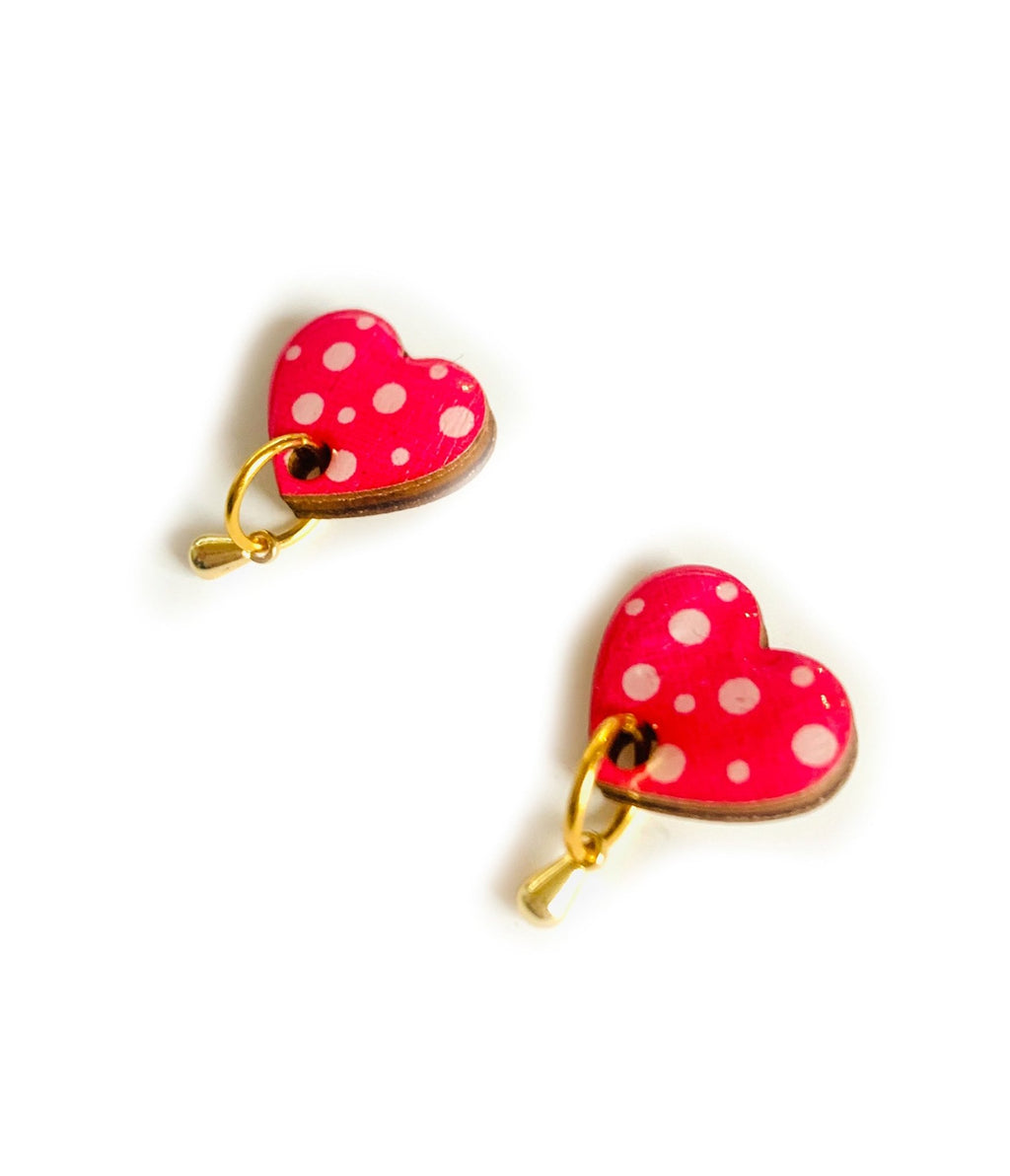 Pink Polka Dot Heart Earrings - Unique Vintage - Womens, ACCESSORIES, JEWELRY