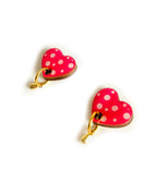 Pink Polka Dot Heart Earrings - Unique Vintage - Womens, ACCESSORIES, JEWELRY