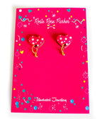Pink Polka Dot Heart Earrings - Unique Vintage - Womens, ACCESSORIES, JEWELRY