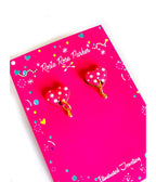 Pink Polka Dot Heart Earrings - Unique Vintage - Womens, ACCESSORIES, JEWELRY