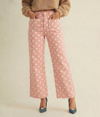 Pink Polka Dot Scallop Pocket Wide Leg Pants - Unique Vintage - Womens, BOTTOMS, PANTS