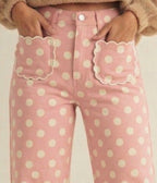 Pink Polka Dot Scallop Pocket Wide Leg Pants - Unique Vintage - Womens, BOTTOMS, PANTS