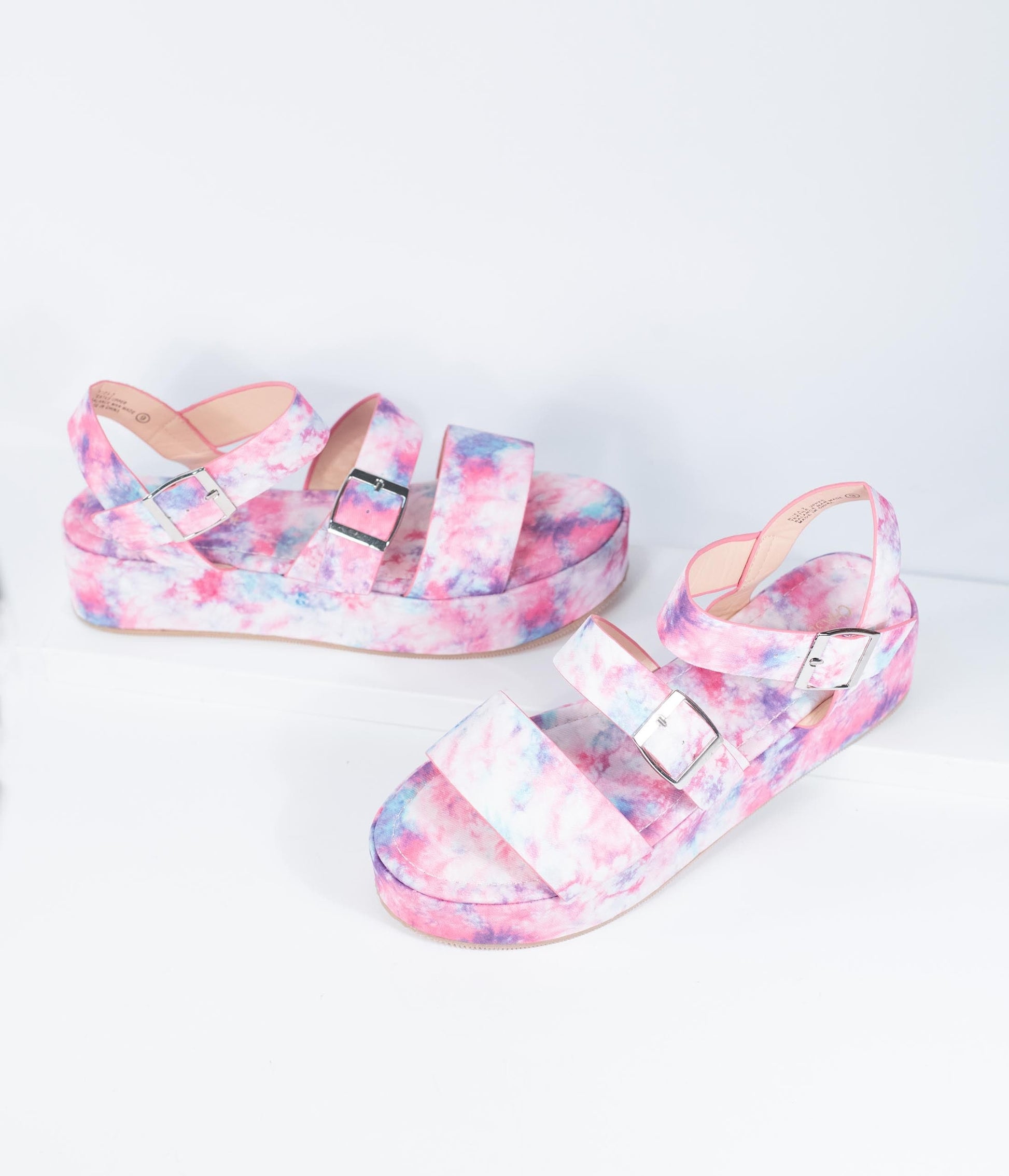 Pink & Purple Tie Dye Platform Sandals - Unique Vintage - Womens, SHOES, SANDALS