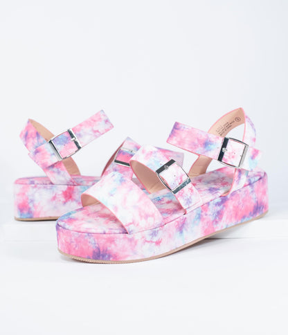 Pink & Purple Tie Dye Platform Sandals - Unique Vintage - Womens, SHOES, SANDALS