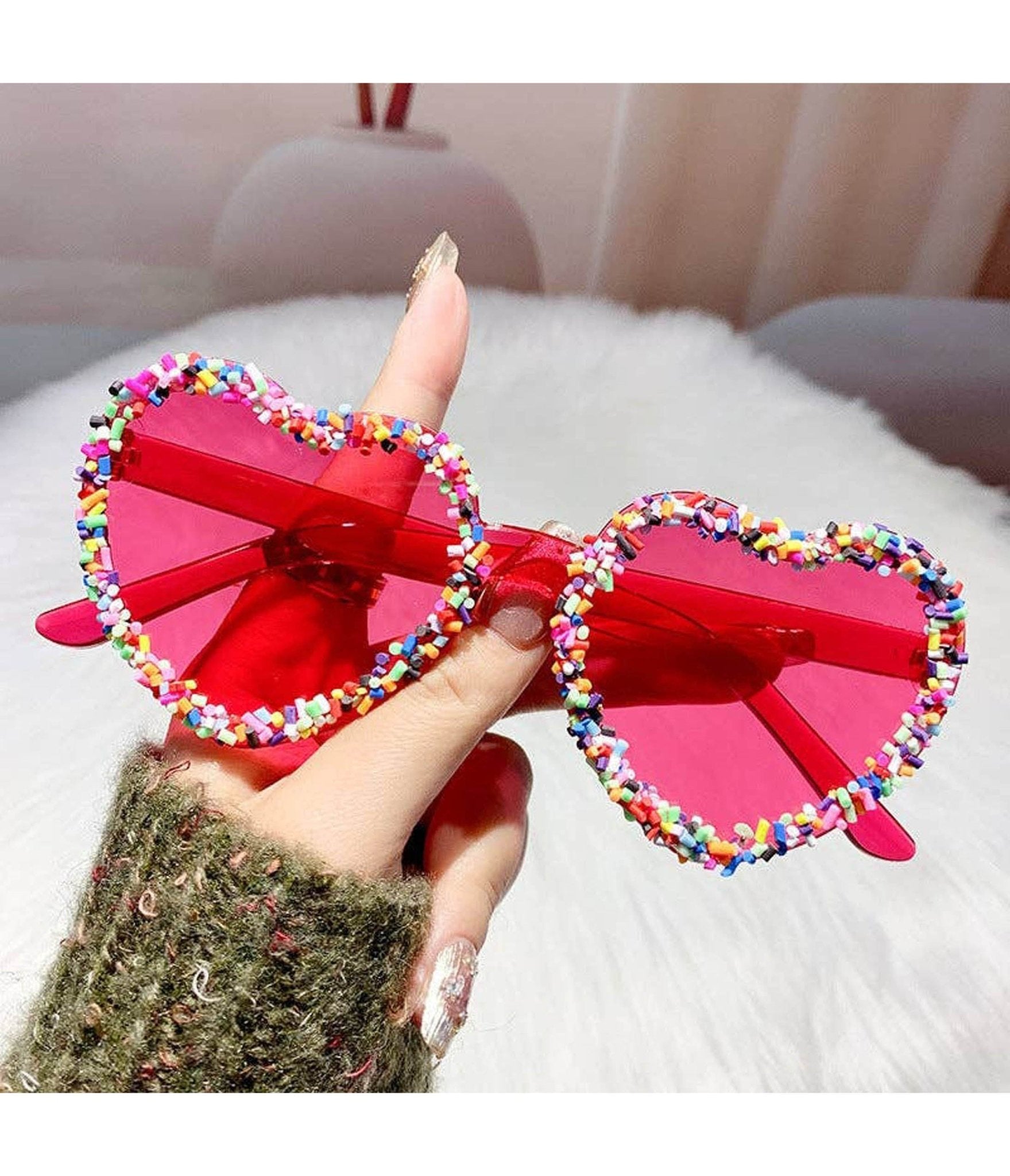 Pink & Rainbow Heart Sunglasses - Unique Vintage - Womens, ACCESSORIES, SUNGLASSES