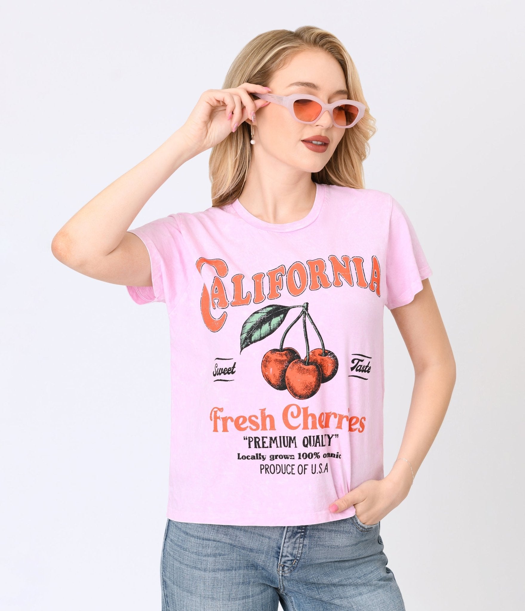 Pink & Red California Cherries Graphic Tee - Unique Vintage - Womens, GRAPHIC TEES, TEES