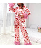 Pink & Red Heart Pajama Set - Unique Vintage - Womens, BOTTOMS, Loungewear