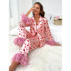 Pink & Red Heart Pajama Set - Unique Vintage - Womens, BOTTOMS, Loungewear