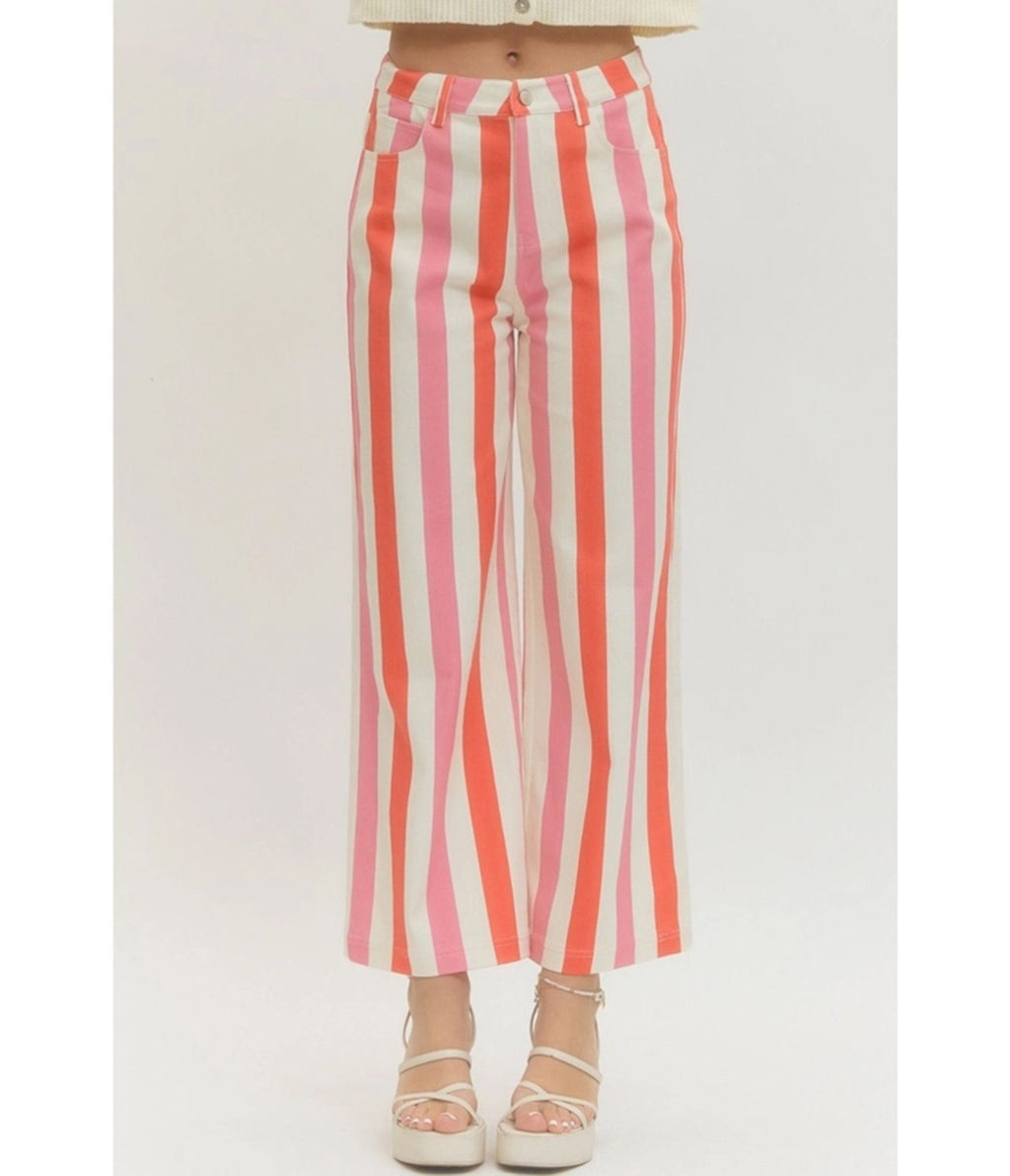 Pink & Red Stripe Wide Leg Pants - Unique Vintage - Womens, BOTTOMS, PANTS