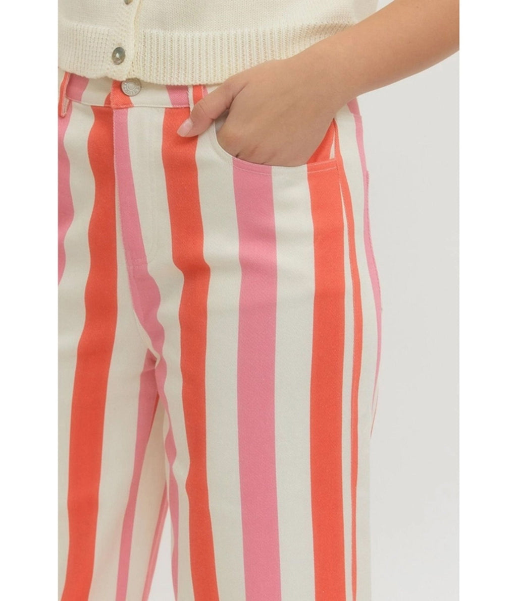 Pink & Red Stripe Wide Leg Pants - Unique Vintage - Womens, BOTTOMS, PANTS