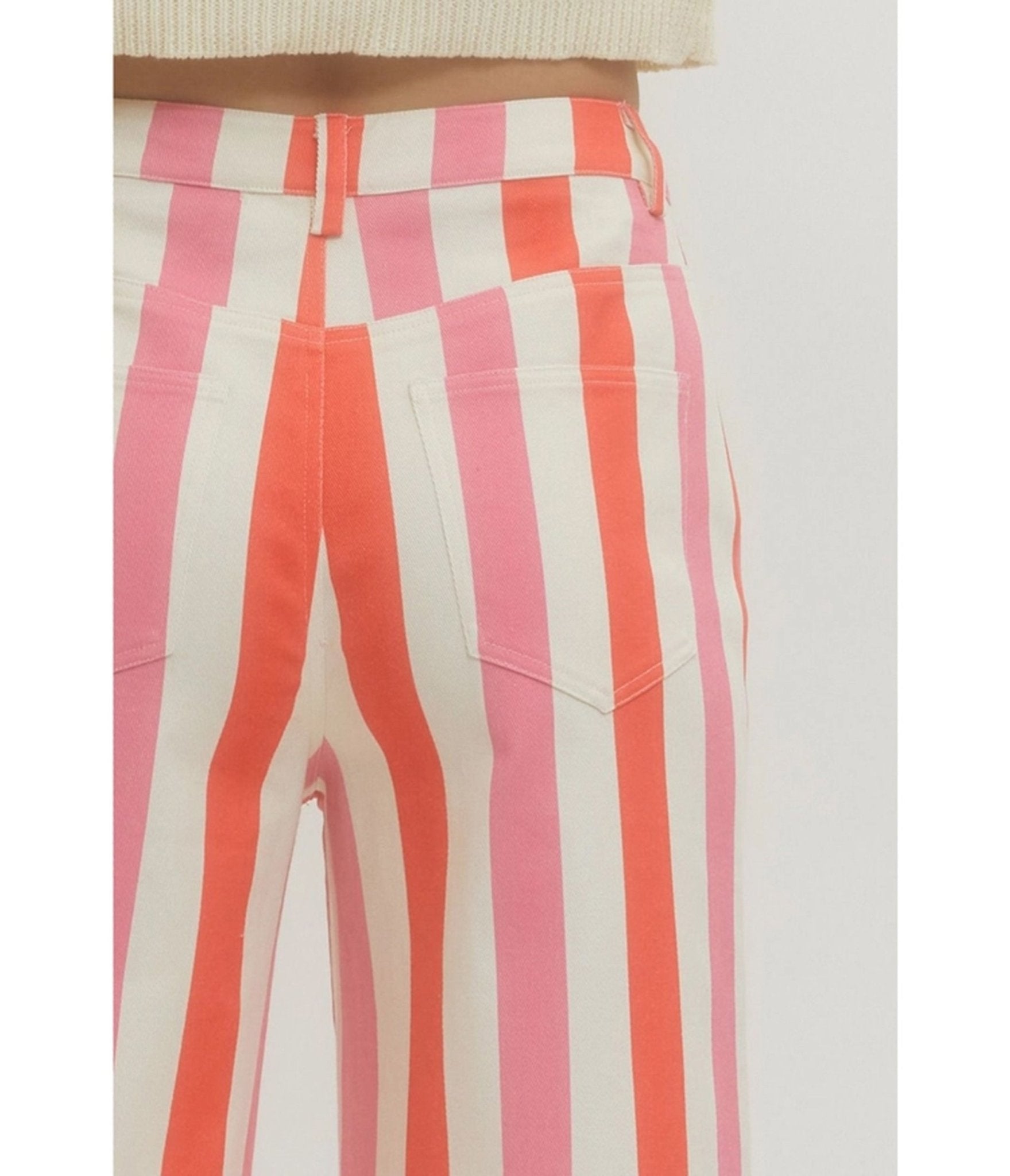 Pink & Red Stripe Wide Leg Pants - Unique Vintage - Womens, BOTTOMS, PANTS