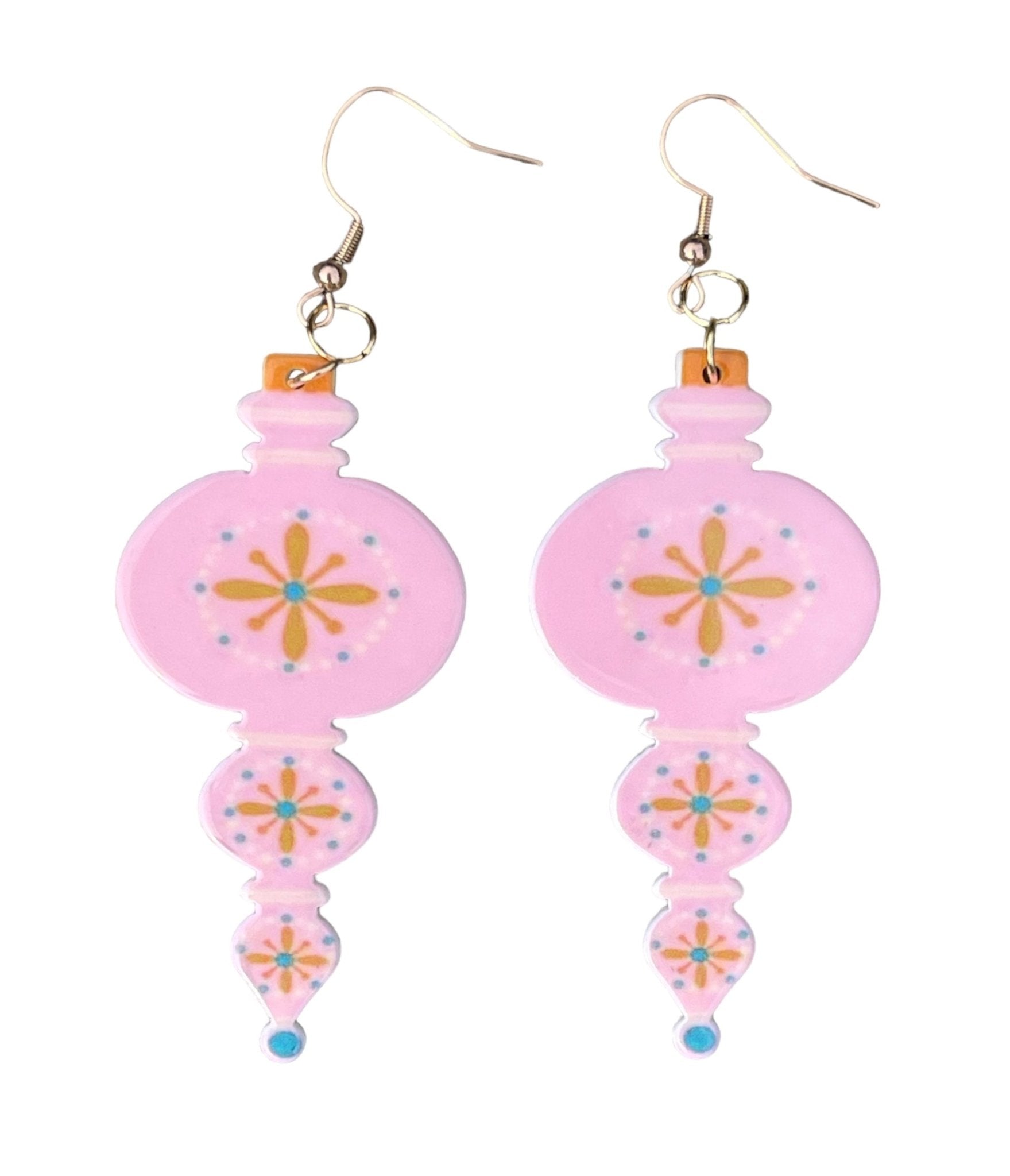 Pink Retro Holiday Ornament Earrings - Unique Vintage - Womens, ACCESSORIES, JEWELRY