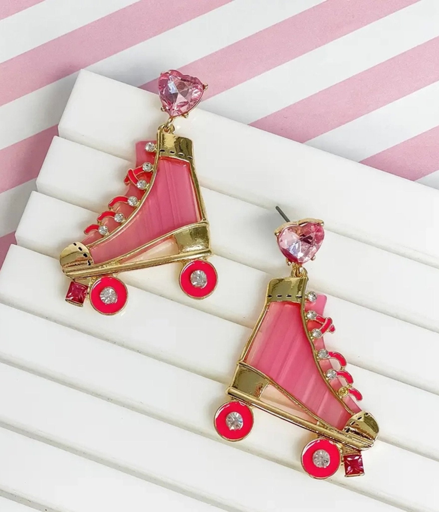 Pink Roller Skate Dangle Earrings - Unique Vintage - Womens, ACCESSORIES, JEWELRY