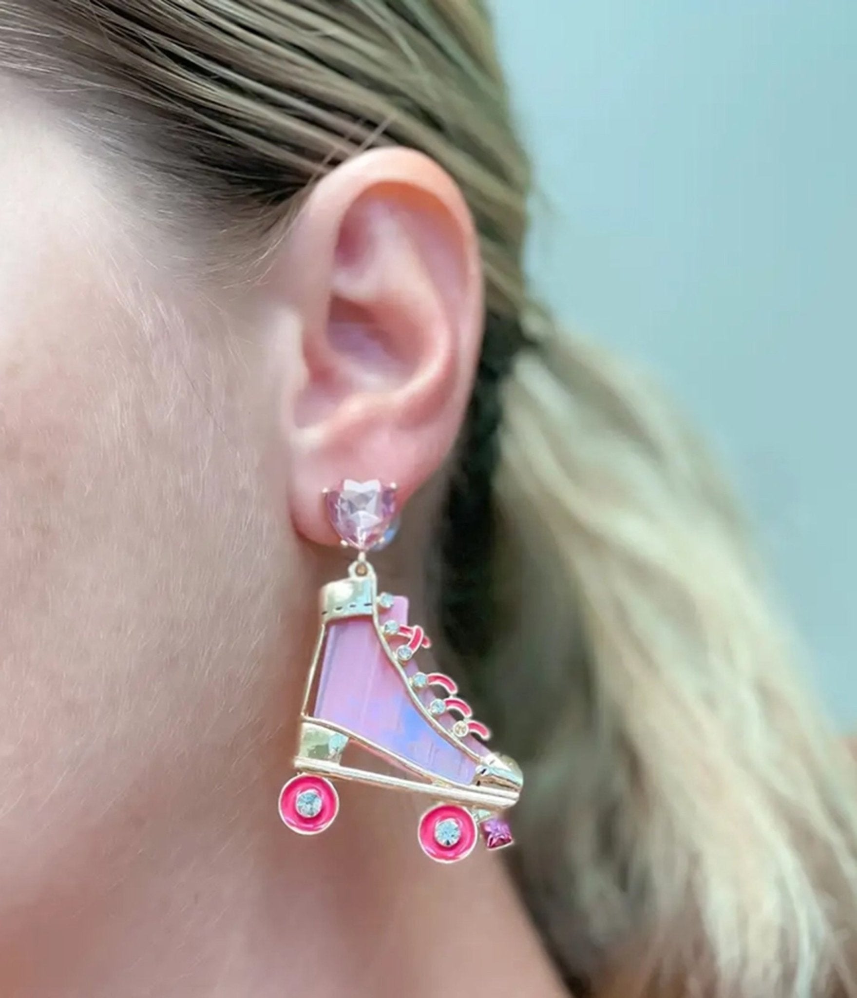 Pink Roller Skate Dangle Earrings - Unique Vintage - Womens, ACCESSORIES, JEWELRY