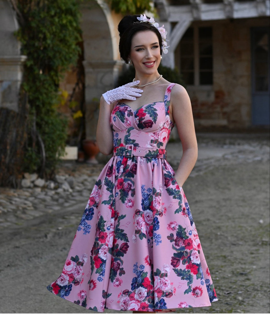 Pink Rosabelle Bloom Swing Dress - Unique Vintage - Swing Dresses