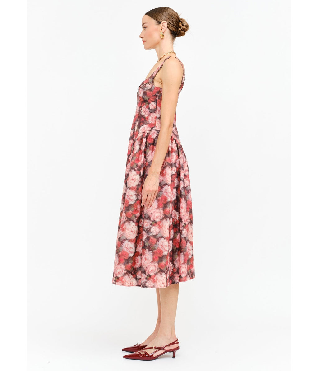 Pink Rose Cotton Midi Dress – Unique Vintage